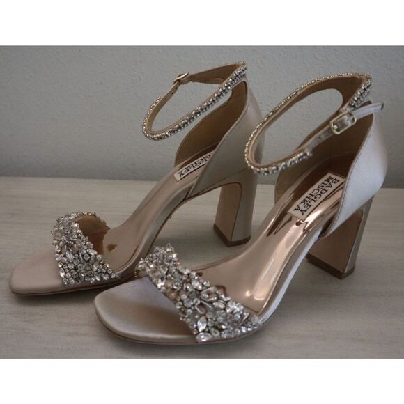 Badgley Mischka MP6312 Sz 6.5 Soft Blush Tasmine Embellished Block Heels $245 - Picture 9 of 12